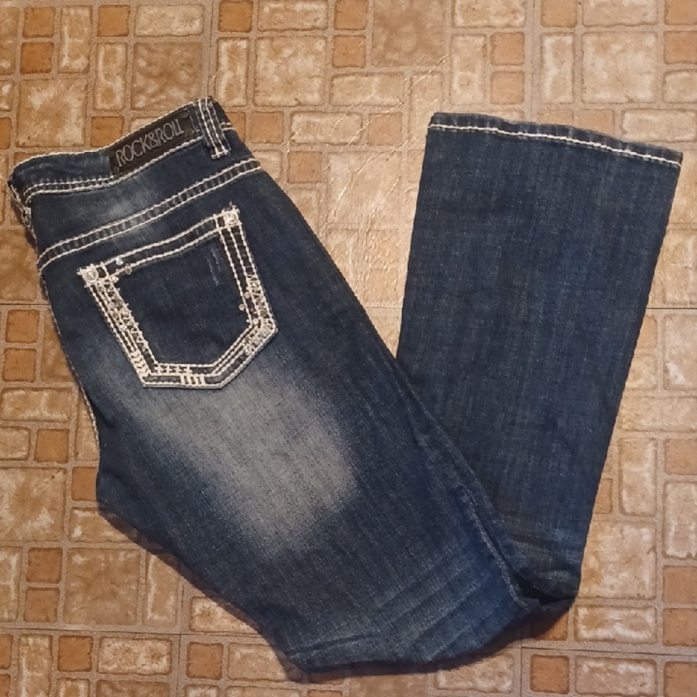 Rock & Roll Cowgirl Dark Blue Boot Cut Jeans 33x32